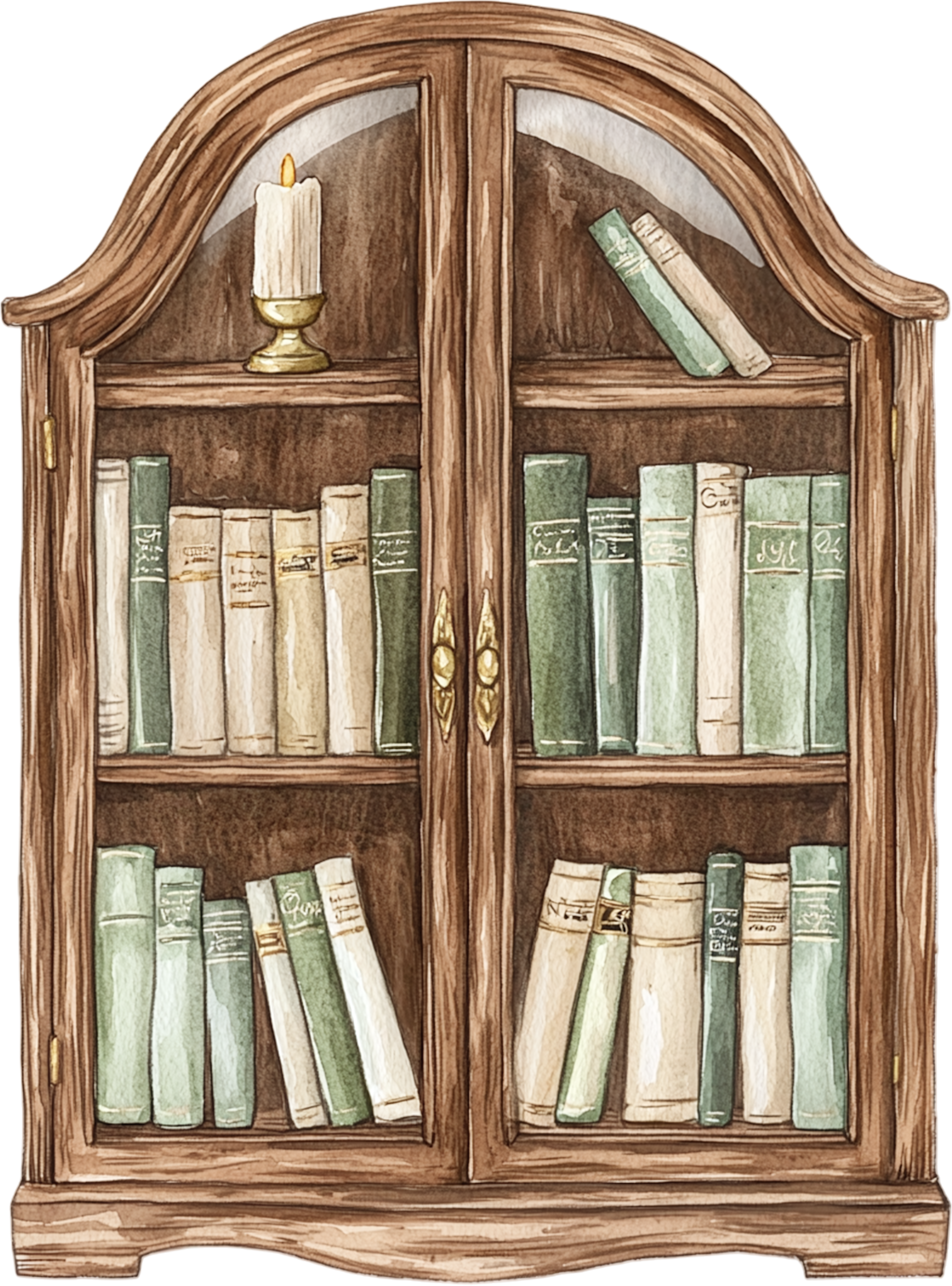 Vintage wooden bookcase with glass doors